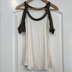 Charlotte Russe Cream and Green Cold Shoulder Top size small